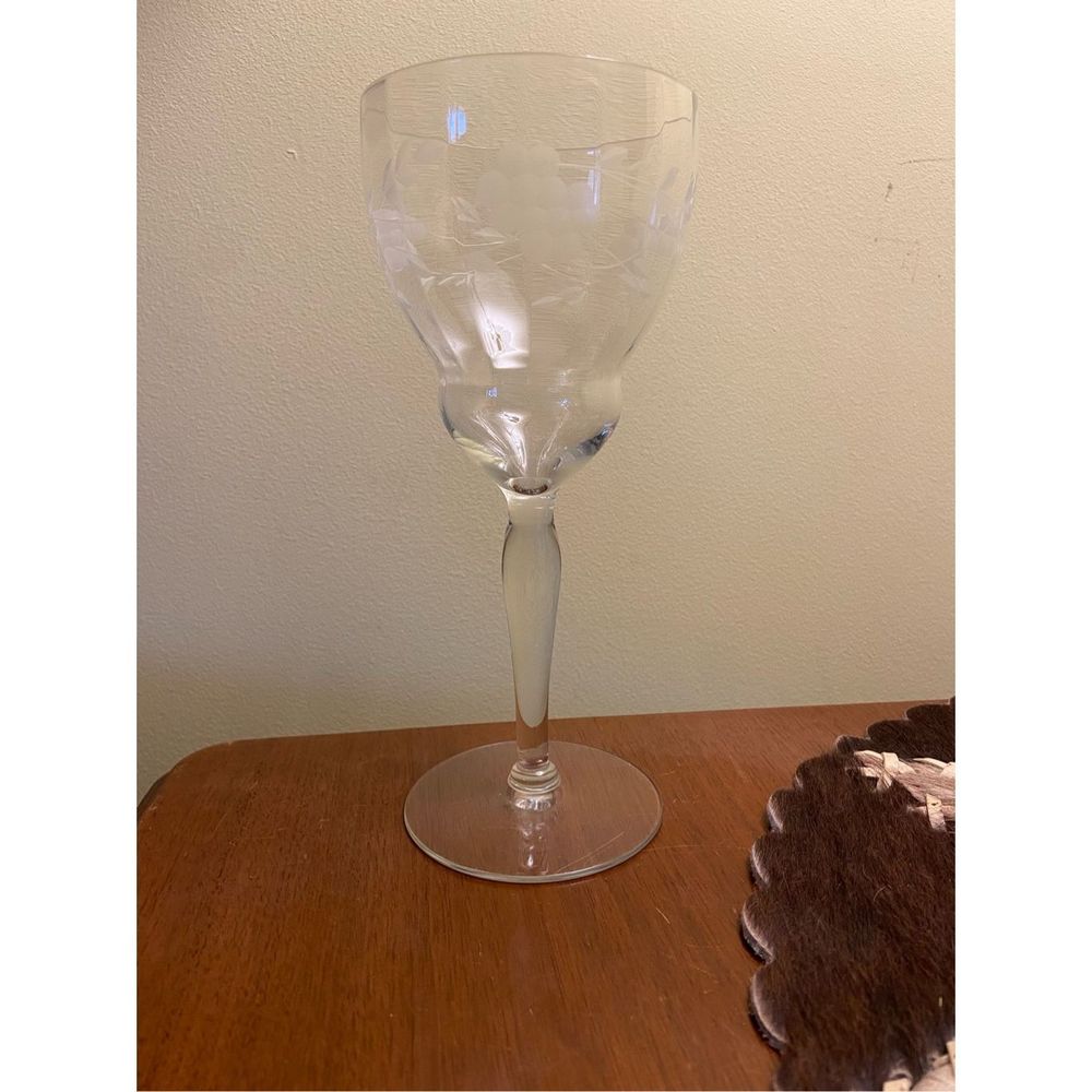 3 Tall cocktail stemmed glasses etched flowers set of 3 A15